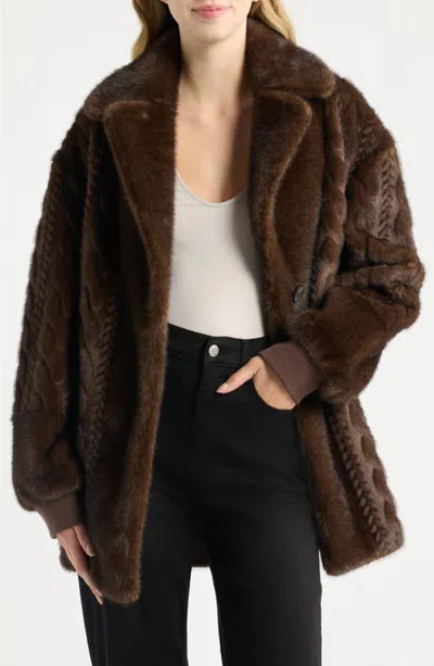 Love Token Lola Cable Detail Faux Fur Coat In Brown