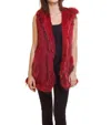 Love Token Long Fur Vest With Hood In Red In Red