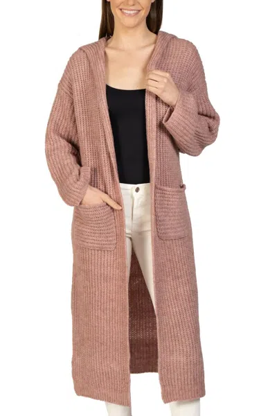 Love Token Long Hooded Cardigan In Dusty Rose In Pink