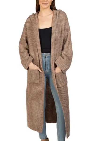 Love Token Long Hooded Cardigan In Mocha In Brown