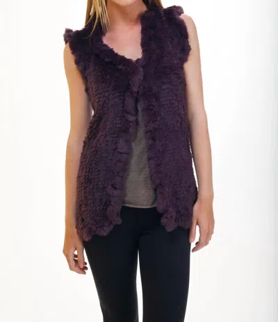 Love Token Long Rabbit Fur Vest In Italian Plum In Black