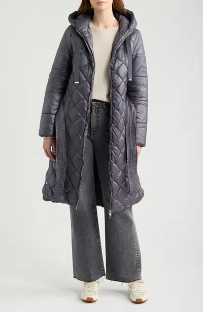 Love Token Malik Quilted Puffer Coat In Blue