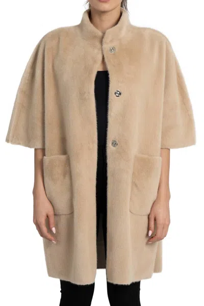 Love Token Nia Faux Fur Cape Coat In Beige In Brown