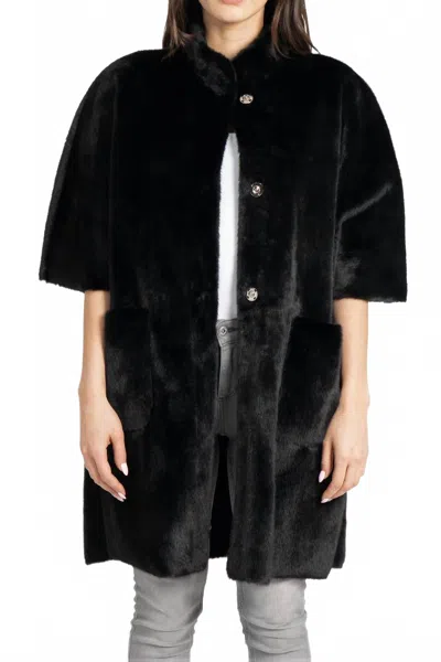 Love Token Nia Faux Fur Cape Coat In Black