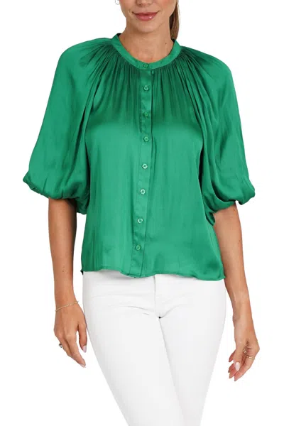 Love Token Odette Puff Sleeve Blouse In Green