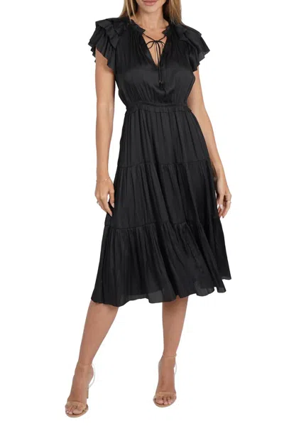 Love Token Pamela Ruffle Trim Midi Dress In Black
