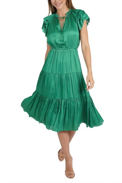Love Token Pamela Ruffle Trim Midi Dress In Green