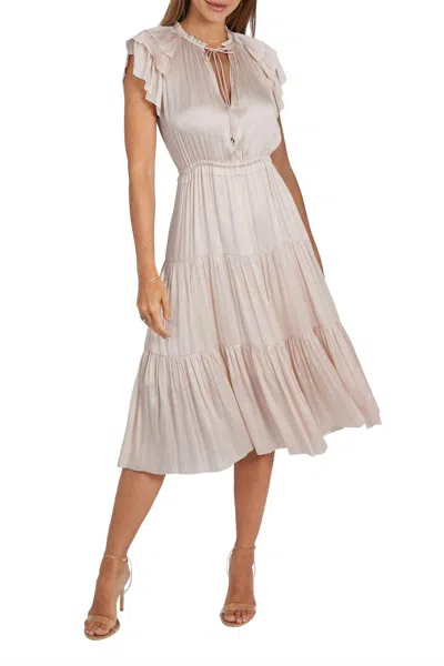 Love Token Pamela Ruffle Trim Midi Dress In Nude