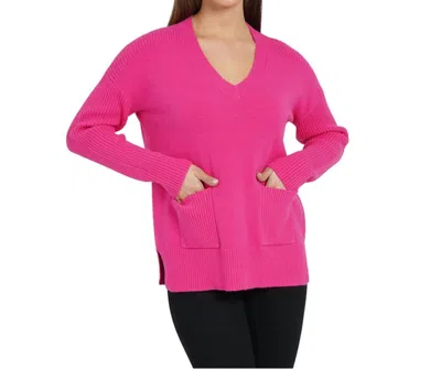 Love Token Patch Pocket Tunic Sweater In Hot Pink