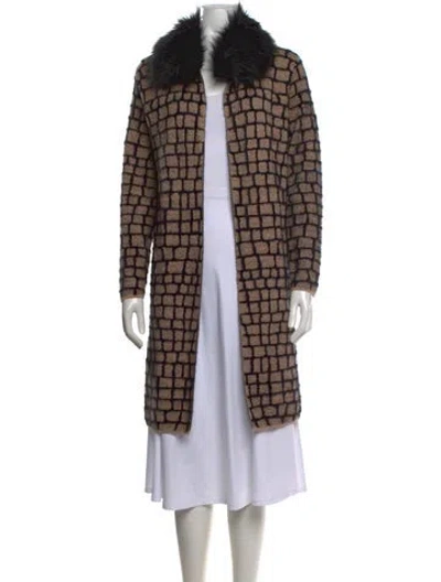 Pre-owned Love Token Patterned Open Front Sweater In Brown