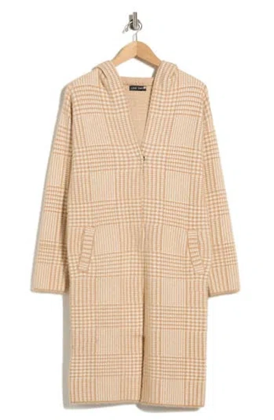Love Token Plaid Hooded Cardigan Duster In Brown