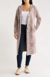 Love Token Plaid Hooded Cardigan Duster In Neutral