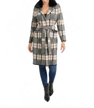 Love Token Plaid Long Belted Cardigan Coat In Beige/multi In Green