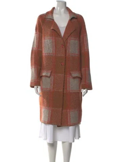 Pre-owned Love Token Plaid Print V-neck Sweater In Brown