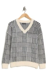 Love Token Plaid V-neck Sweater In Black