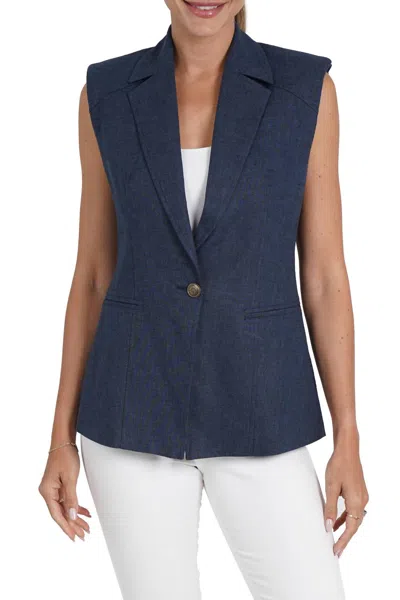 Love Token Polly Linen Blend Vest In Navy In Blue