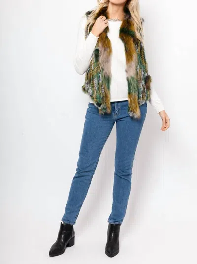 Love Token Presley Fur Vest In Multi In Green