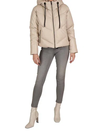 Love Token Long Sleeve Hooded Puffer Jacket In Beige In Gray