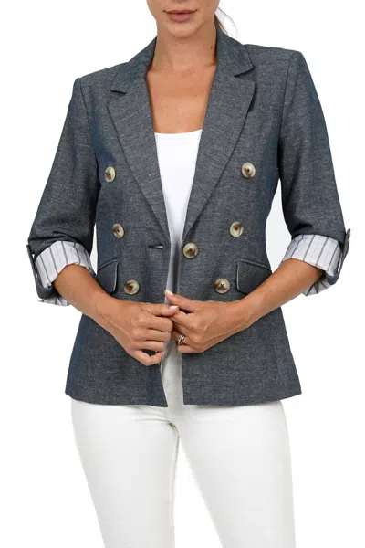 Love Token Robin Linen Blend Blazer In Denim In Gray