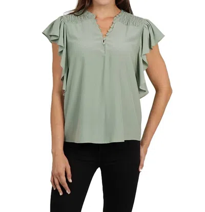 Love Token Ruffle Sleeve Top In Sage In Gray