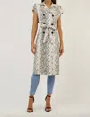 Love Token Ruth Snake Trench Coat In Blue Snake In Beige