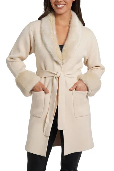 Love Token Shannon Cardigan With Faux Fur Collar In Cream In White
