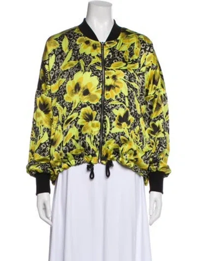 Pre-owned Love Token Silk Printed Bomber Jacket In Green