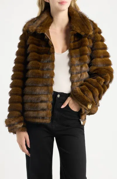 Love Token Sofia Faux Fur Jacket In Brown