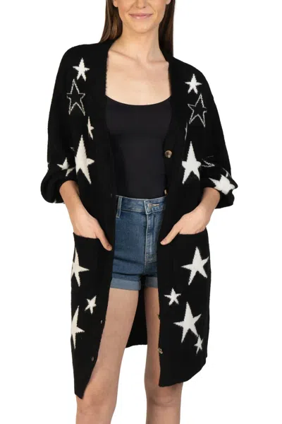 Love Token Star Knitted Cardigan In Black