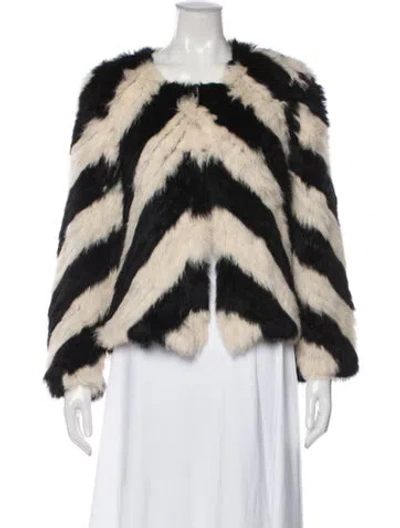 Pre-owned Love Token Striped Fur Jacket
