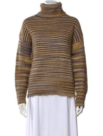 Pre-owned Love Token Striped Turtleneck Sweater In Brown