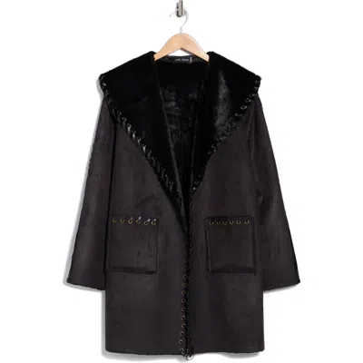 Love Token Talita Whipstitch Faux Fur Coat In Black