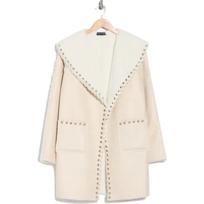 Love Token Talita Whipstitch Faux Fur Coat In Burgundy