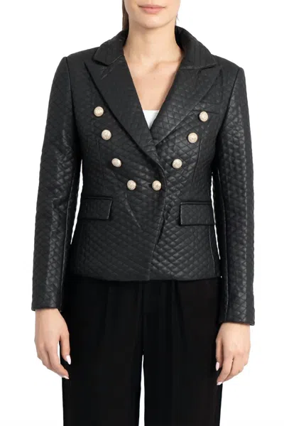 Love Token Tess Faux Leather Blazer In Black