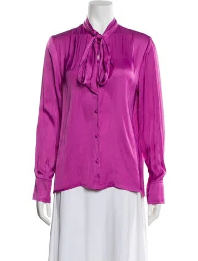 Pre-owned Love Token Tie Neck Long Sleeve Blouse In Purple