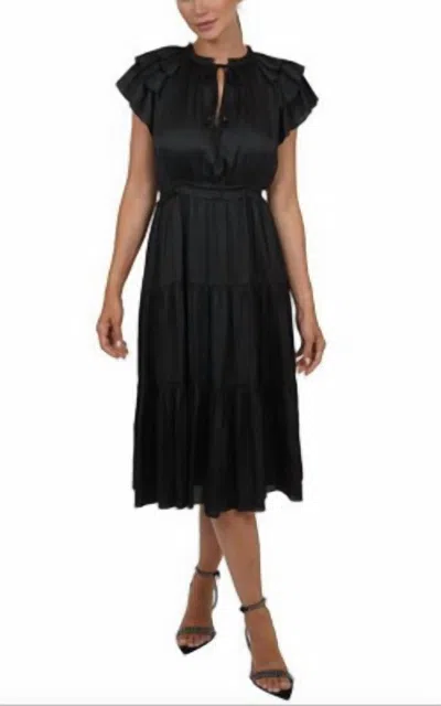 Love Token Tiered Midi Dress In Black