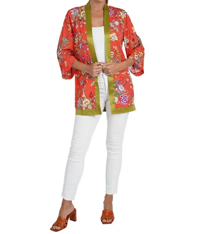 Love Token Thomas Floral Open Front Kimono In Coral In Transparent