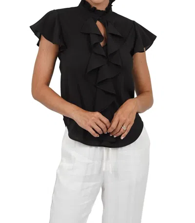 Love Token Trixie Cascade Ruffled Sleeve Blouse In Black