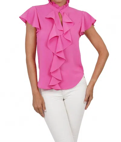 Love Token Trixie Cascade Ruffled Sleeve Blouse In Hot Pink