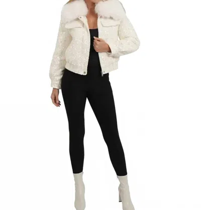 Love Token Tweed Bomber Jacket In Ivory In Black