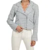 Love Token Tweed Moto Jacket In Baby Blue In Gray