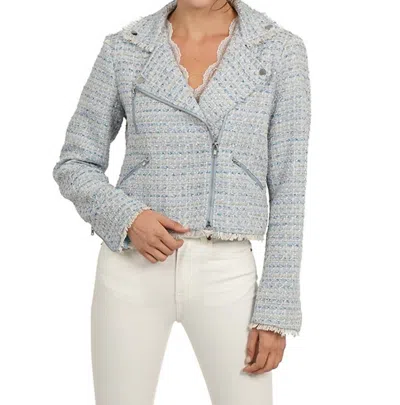 Love Token Tweed Moto Jacket In Baby Blue In Gray