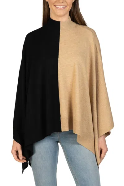 Love Token Two-toned Mock Neck Poncho In Black/beige In Brown