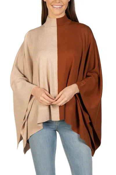 Love Token Two-toned Mock Neck Poncho In Oatmeal/brick In Multi