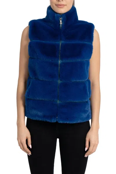 Love Token Vince Faux Fur Vest In Blue