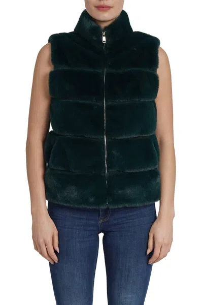 Love Token Vince Faux Fur Vest In Emerald In Green