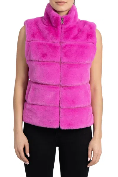 Love Token Vince Faux Fur Vest In Hot Pink