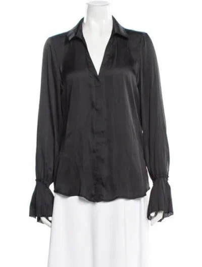 Pre-owned Love Token V-neck Long Sleeve Blouse In Gray
