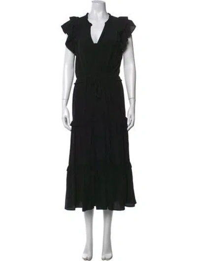 Pre-owned Love Token V-neck Midi Length Dress In Black