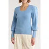 Love Token Whipstitch Sleeve Sweater In Blue